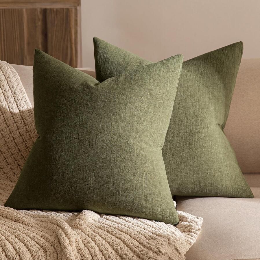 Ibenzoa Kussensloop Set van 2 voor Bank en Slaapkamer in Licht Olijfgroen met Verborgen Ritssluiting