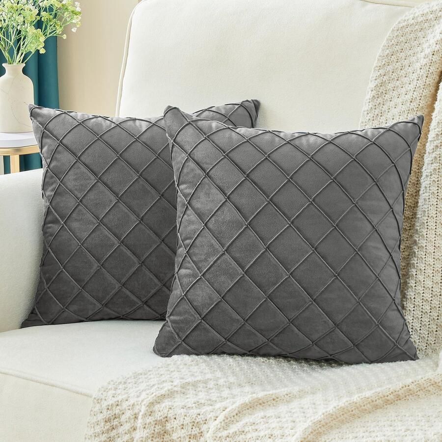 Ibenzoa Kussenslopen Set van 2 in Grijs Geruit Fluweel met Verborgen Ritssluiting voor Bank en Woonkamer