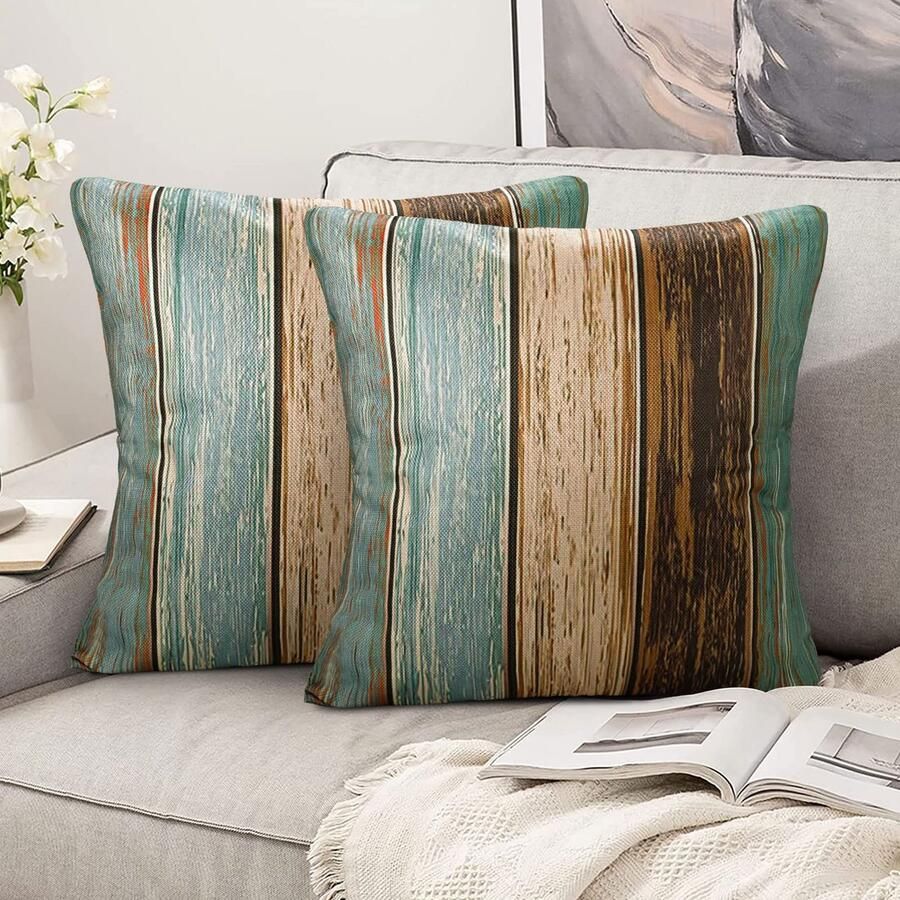 Ibenzoa Kussenslopen Set van 2 met Houten Strepen in Vintage en Moderne Stijl voor Bank