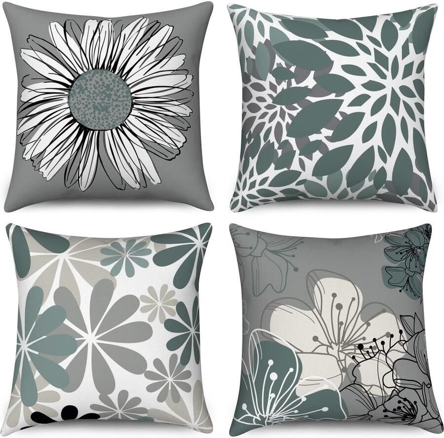 Ibenzoa Kussenslopen Set van 4 in Moderne Bloemenprint voor Bank of Sierkussen 40 x 40 cm Wasbaar