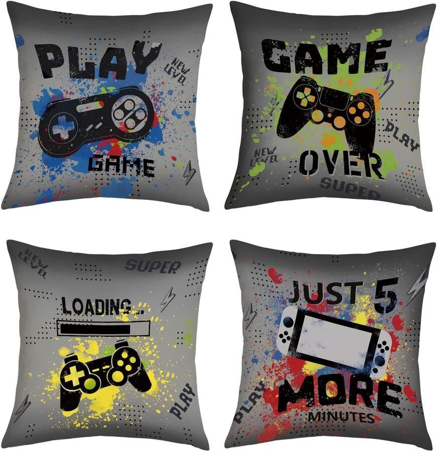 Ibenzoa Kussenslopen Set van 4 voor Gaming Decoratie 45x45 cm Zachte en Kussenhoezen voor Bank en Kinderkamer