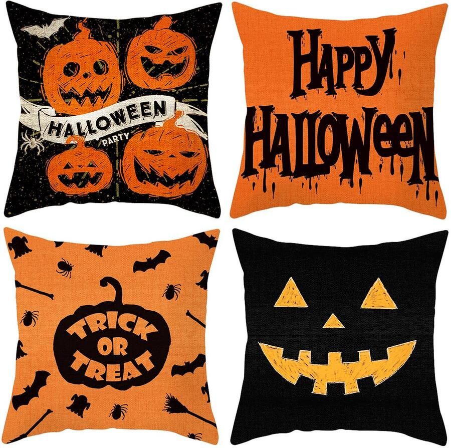 Ibenzoa Kussenslopen Set van 4 voor Halloween Decoratie Vierkant 45 x 45 cm Slaapkamer en Bank Accessoire
