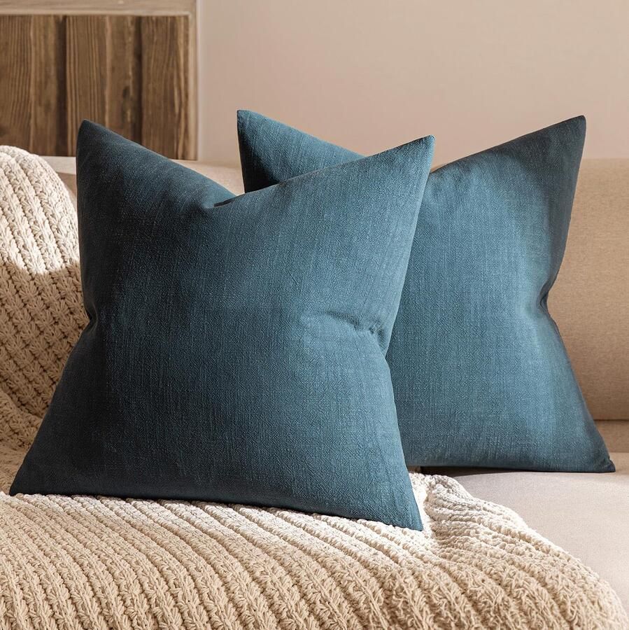 Ibenzoa Kwalitatieve Linnen Sierkussenslopen Set van 2 Donkerblauw voor Bank en Slaapkamer