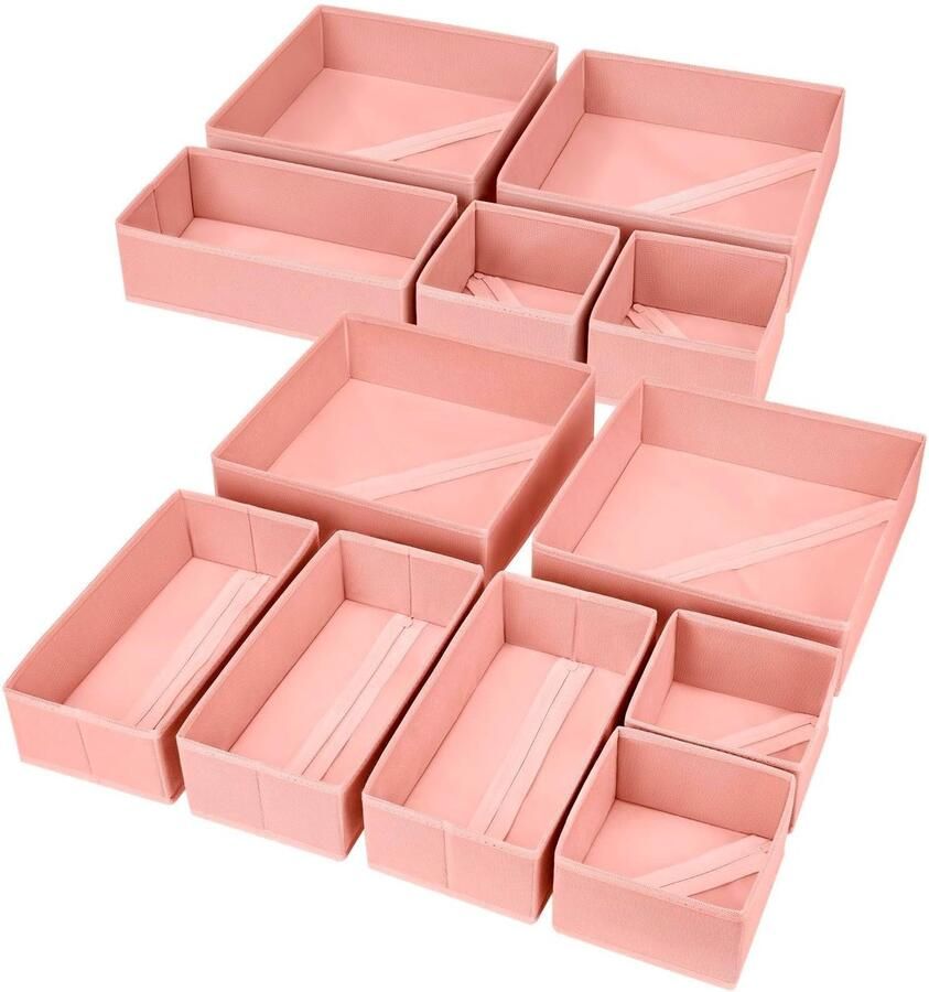 Ibenzoa Lade-opbergsysteem voor kleding en accessoires met 12 opvouwbare opbergdozen in roze kleur