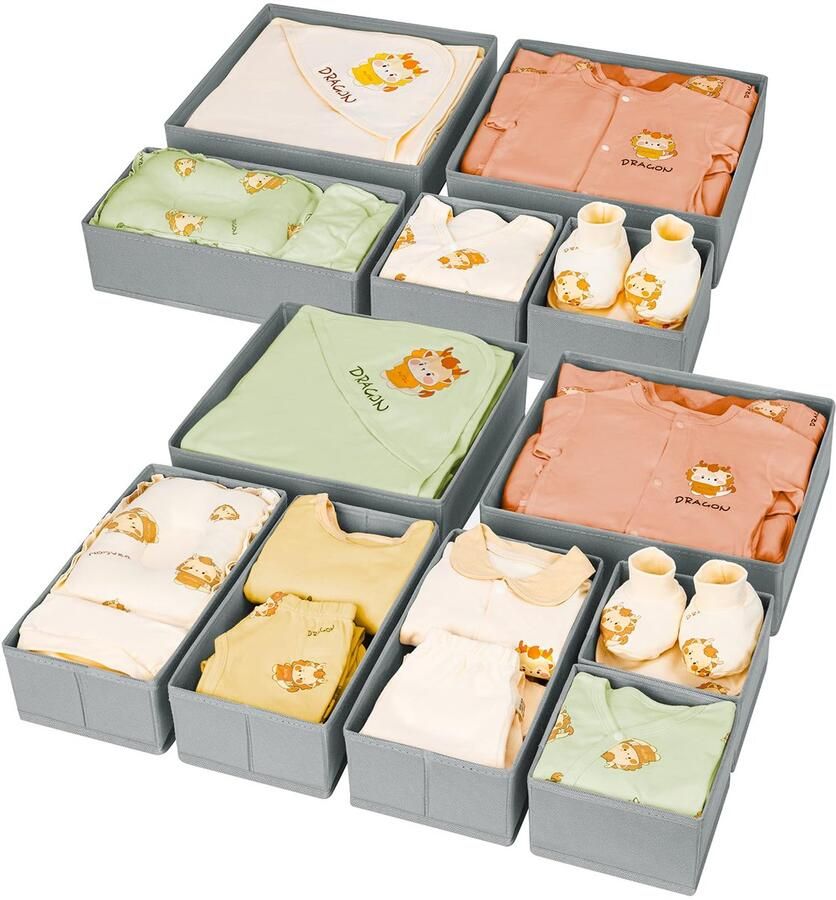 Ibenzoa Lade-organizer set van 12 stuks voor kleding sokken en accessoires in grijze kleur