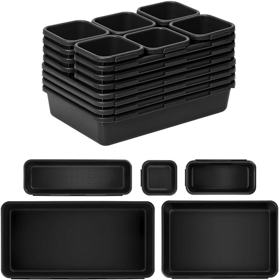 Ibenzoa Lade-organizerset met 19 veelzijdige opbergbakken voor keuken badkamer en kantoor in 5 maten