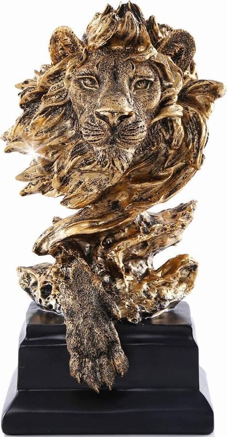 Ibenzoa Leeuwbeeldje gouden sculpturen zandsteen hars leeuw figuren voor mannen abstract kunstbeeld ornamenten voor thuis kantoor woonkamer boekenkast tafel bureau housewarming decor