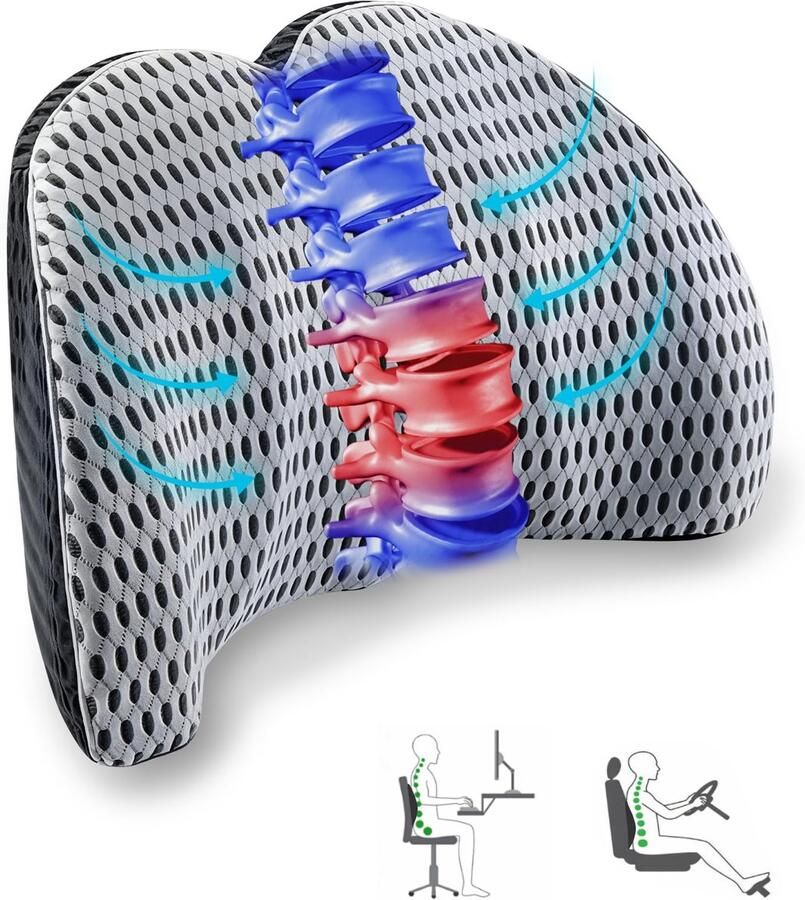 Ibenzoa Lendensteun Kussen voor Auto en Stoel Ergonomisch Traagschuim Rugkussen voor Optimale Ondersteuning