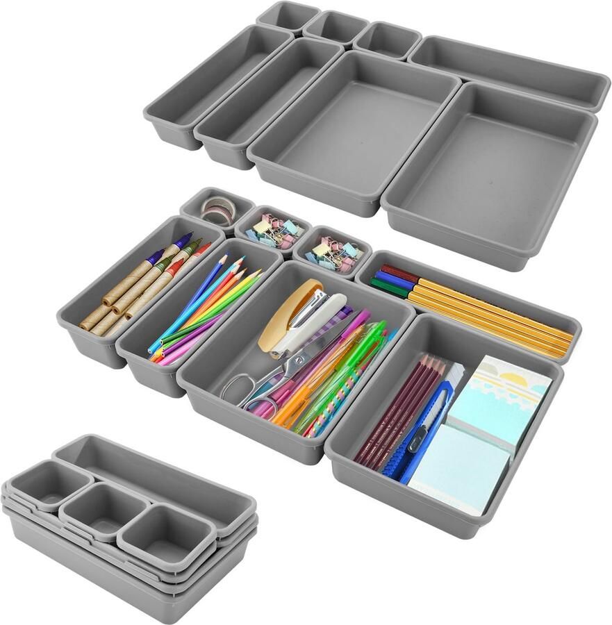 Ibenzoa Luxe Donkergrijze Lade-Organizer Set van 32 Stuks voor Keuken en Kantooropslag