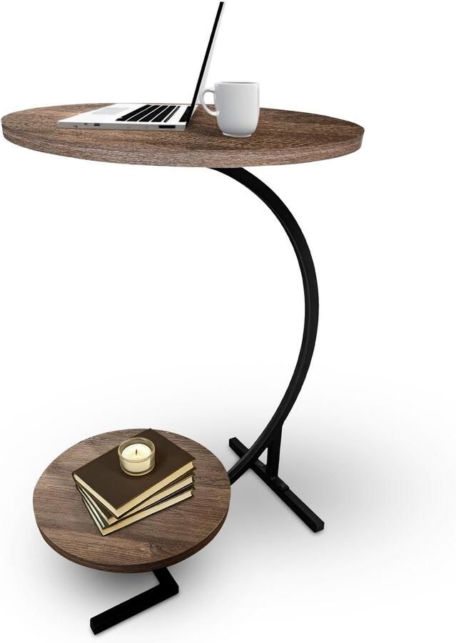 Ibenzoa Luxe en multifunctionele ronde houten bijzettafel voor woonkamer balkon en slaapkamer in modern design