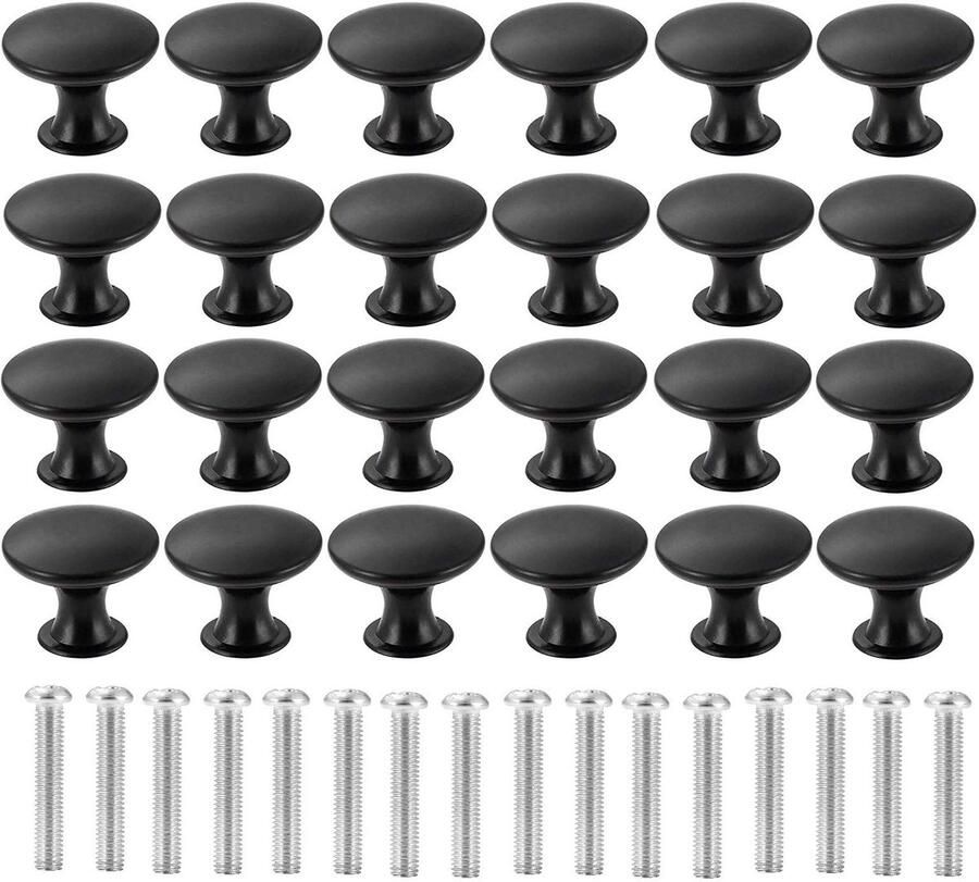 Ibenzoa Luxe Set van 24 Matzwarte Kastknoppen met Schroeven voor Meubels