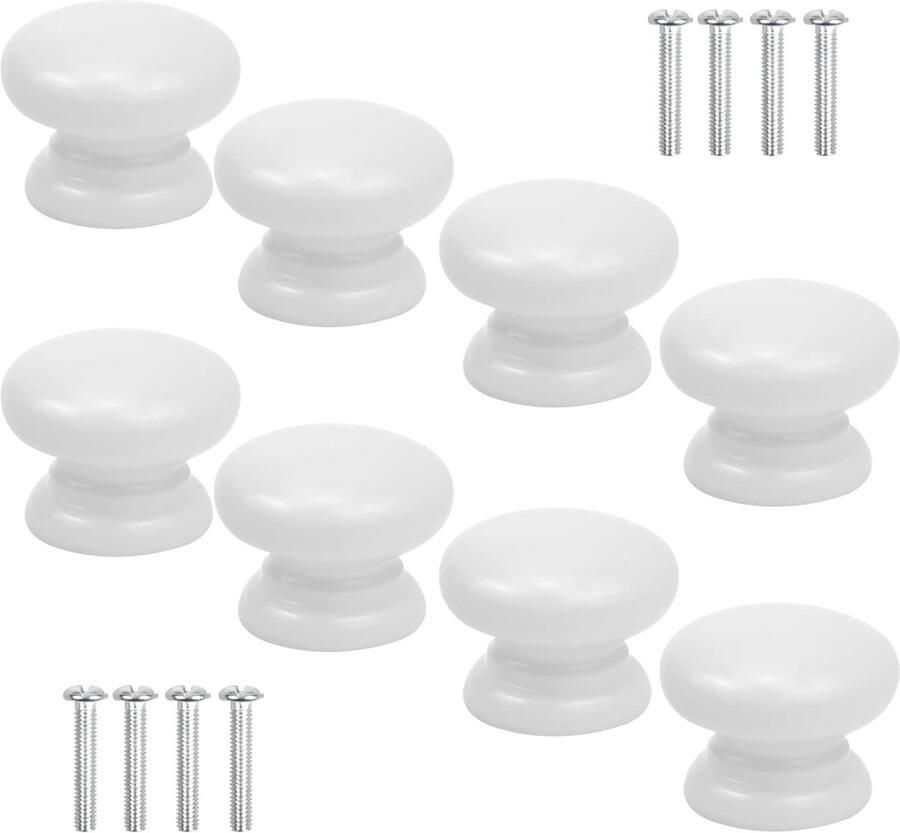 Ibenzoa Luxe Set van 8 Witte Houten Ladeknoppen met Schroeven voor Meubelstijlen in Huis en Kantoor