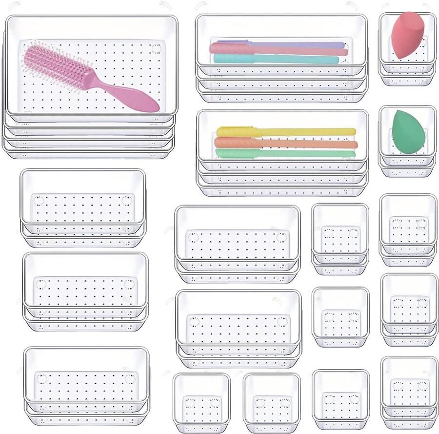 Ibenzoa Luxe Transparante Lade-Organizer Set met 36 Stuks voor Multifunctioneel Gebruik in Huis
