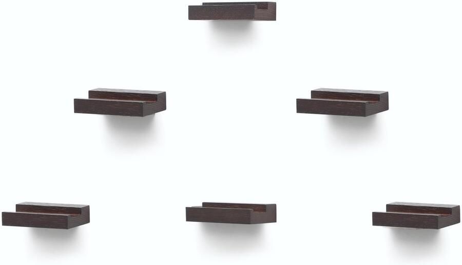 Stijlvolle Wandplanken voor Platenweergave van Massief Eikenhout Set van 6 Donker Walnoot Afwerking