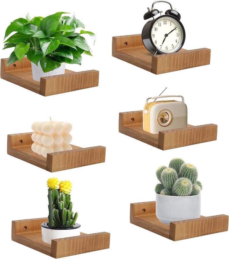 Ibenzoa Massief Houten Zwevende Wandplanken Set van 6 voor Interieurs