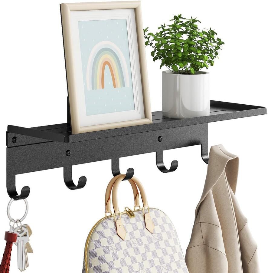 Ibenzoa Metalen Wandkapstok met Plank en 5 Haken voor Kamers
