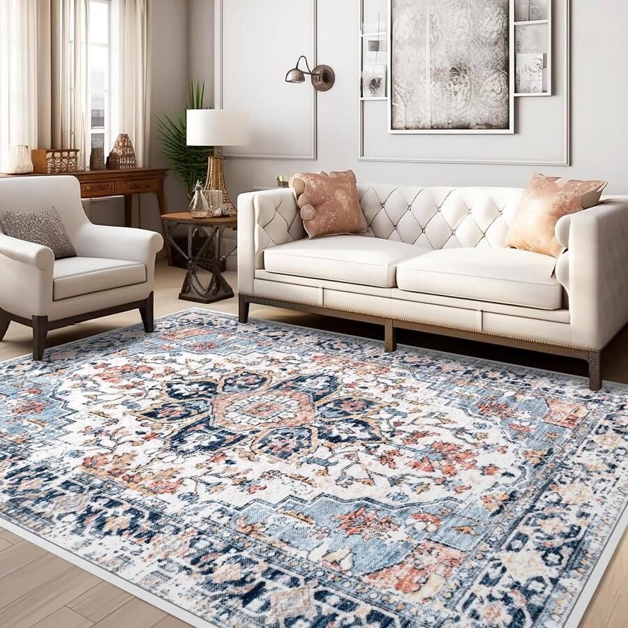 Ibenzoa Modern vintage laagpolig tapijt met antislip voor woon- en slaapkamers gemakkelijk te onderhouden