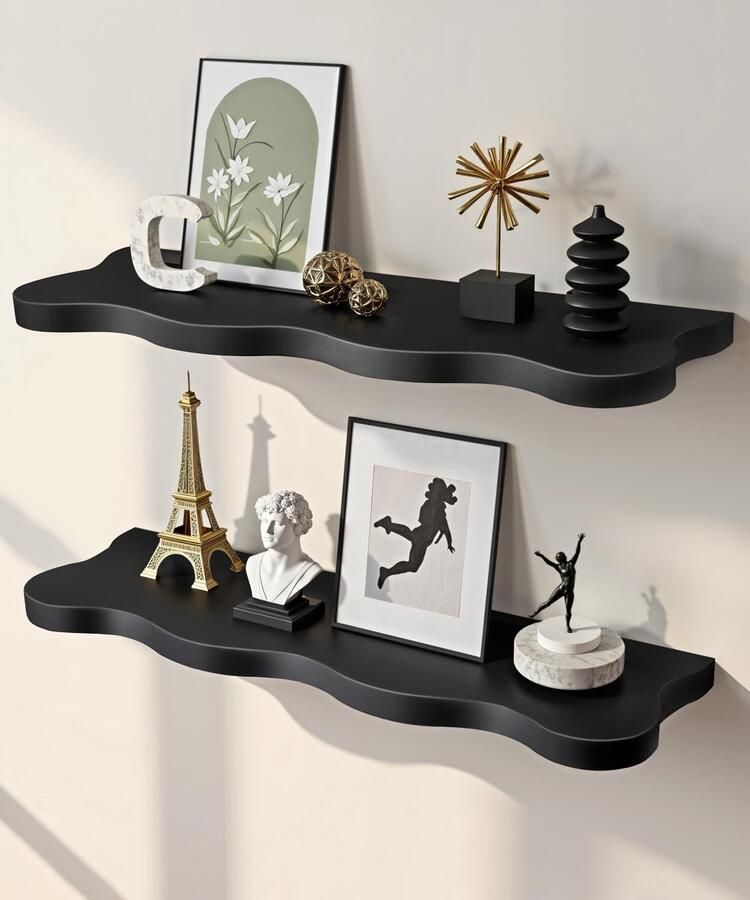 Ibenzoa Modern Zwart Wandplank Set van 60 cm met Golvend Design voor Stijlvolle Inrichting