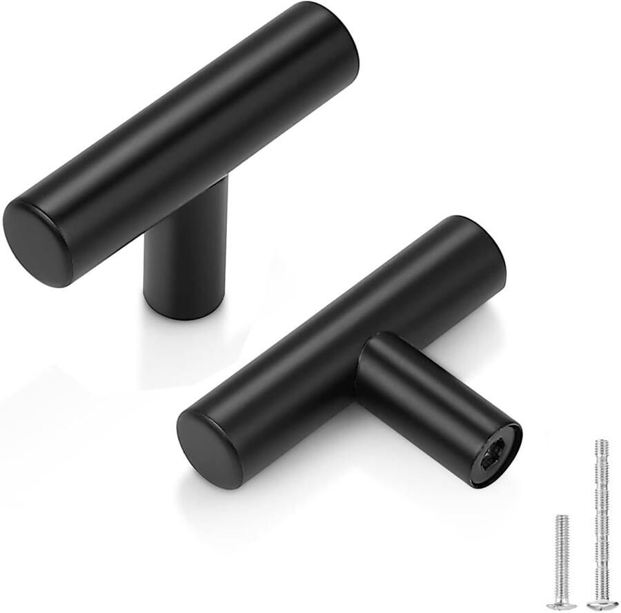 Ibenzoa Moderne set van 10 mat zwarte kastknoppen met roestvrijstalen afwerking voor meubels