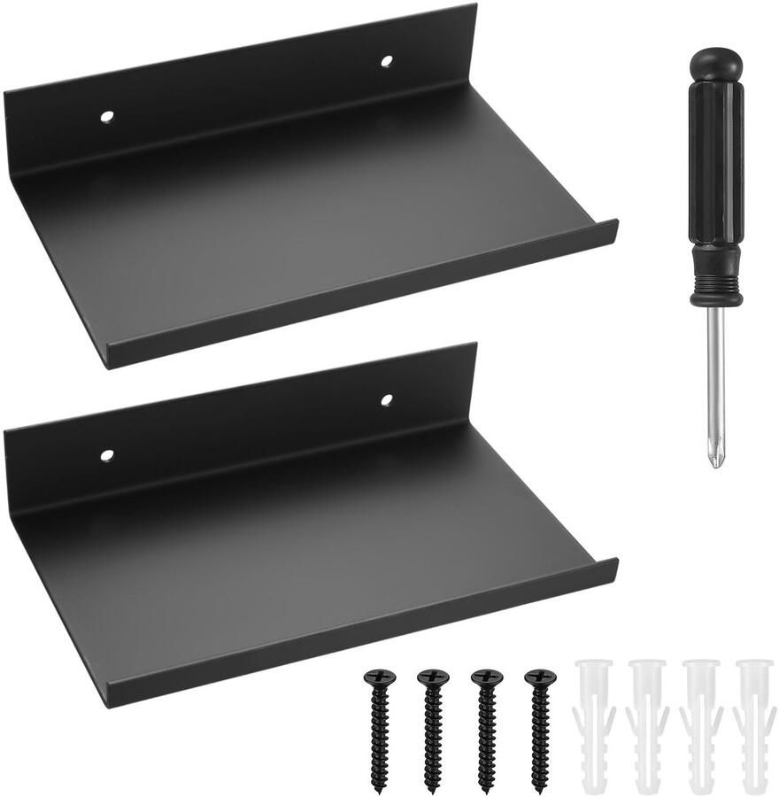 Ibenzoa Moderne set van 2 zwarte metalen wandplanken voor veelzijdig gebruik in elk interieur