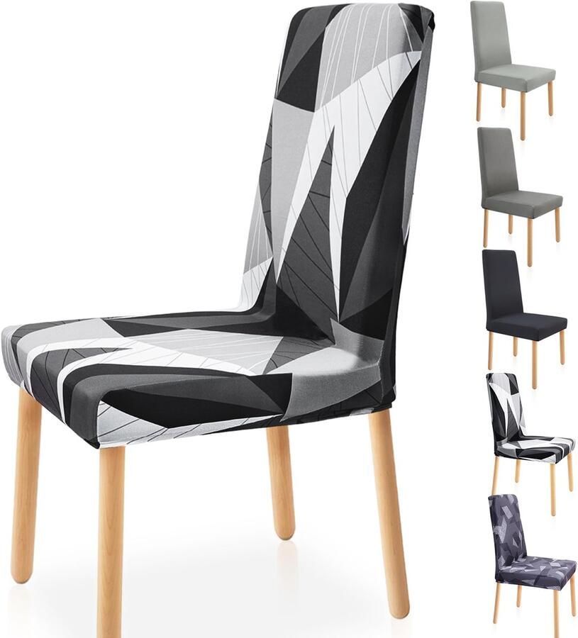 Ibenzoa Moderne Stretchbare Stoelhoezen Set van 6 met Geometrisch Ontwerp voor Kamers