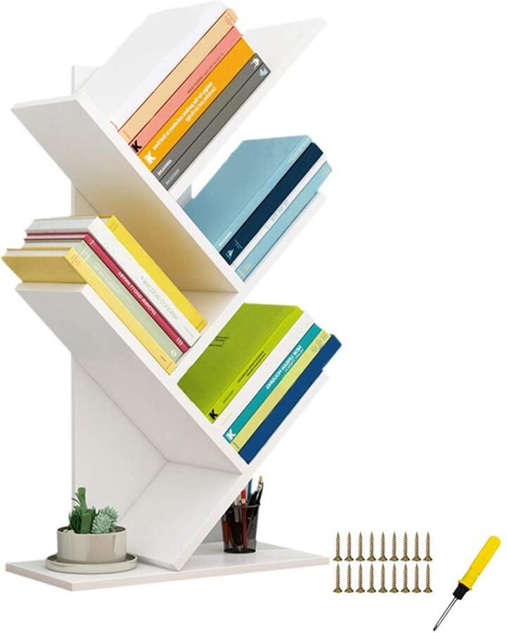 Ibenzoa Moderne Vrijstaande Boekenplank met Boomdesign en 5 Planken voor Compacte Ruimtes in Huis of Kantoor