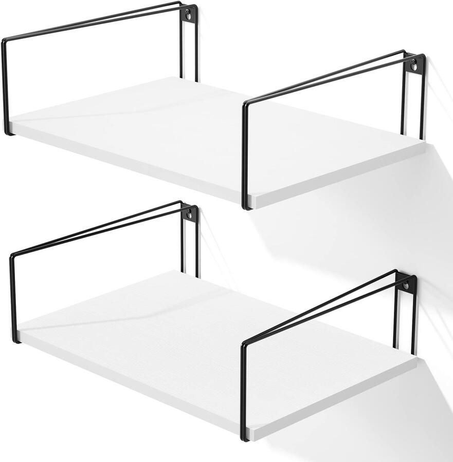 Ibenzoa Moderne Wandplank Set van 2 voor Ruimtes met Hout en Metaal Afwerking