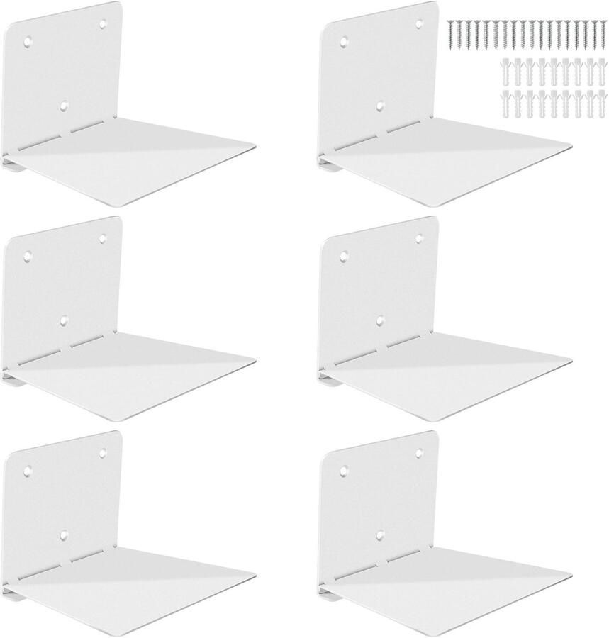 Ibenzoa Moderne Wandplanken Set van 6 Strak Wit Voor Slaapkamer en Kantoor