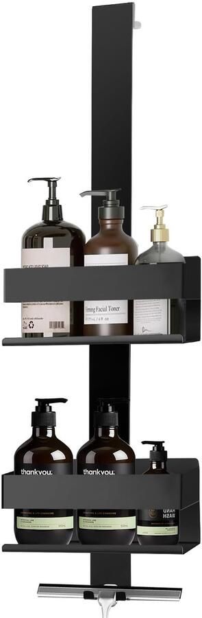 Ibenzoa Moderne Zwarte Doucheplank voor Badkamer Roestvrij Staal Ophangsysteem zonder Boren