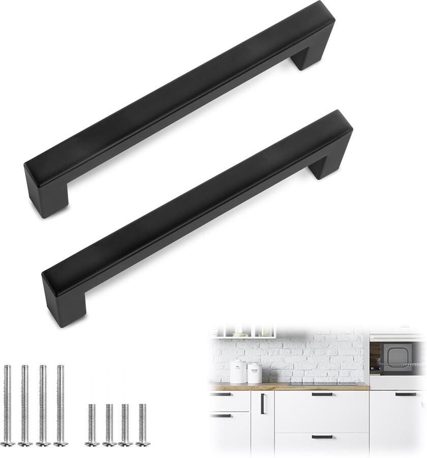 Ibenzoa Moderne Zwarte Handgrepen van Roestvrij Staal voor Keuken en Meubels Compleet met Schroeven
