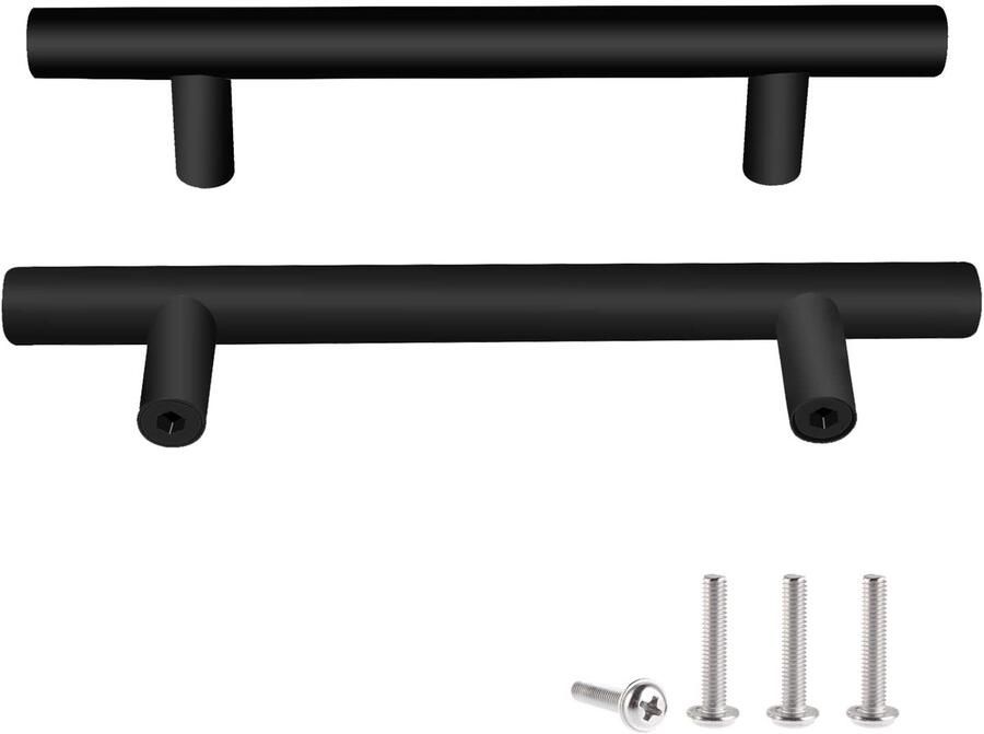 Ibenzoa Moderne zwarte roestvrijstalen meubelgreepset voor kasten en lades inclusief schroeven 128 mm gatafstand