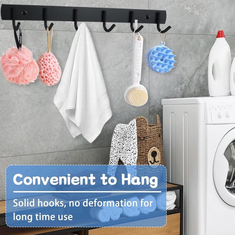 Ibenzoa Moderne zwarte wandkapstokken set van 2 met zes stevige haken voor multifunctioneel gebruik