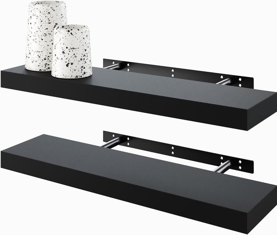 Ibenzoa Moderne Zwarte Zwevende Wandplanken Set van 2 voor Elke Kamer