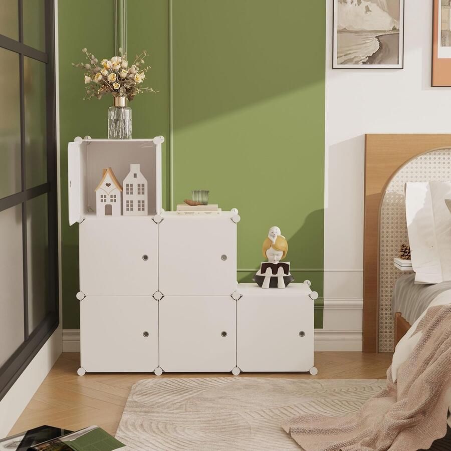 Ibenzoa Modulair opbergrek met deuren en zes kubussen voor veelzijdig gebruik