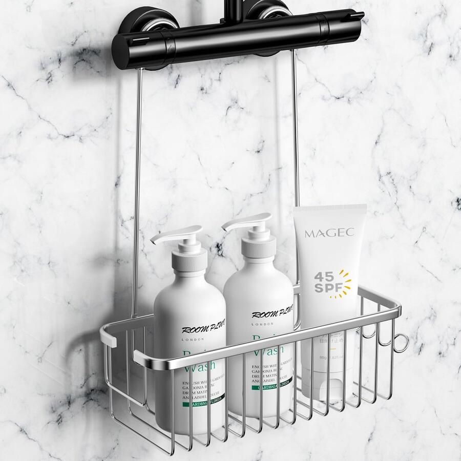 Ibenzoa Multifunctionele Doucheplank voor Ophangen Zonder Boren met Roestbescherming en Extra Haken