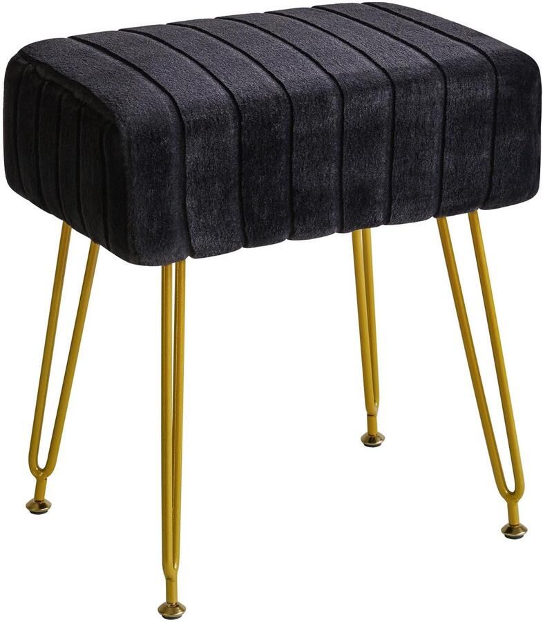 Ibenzoa Multifunctionele Fluweel Ottoman met Gouden Stalen Poten Zwart