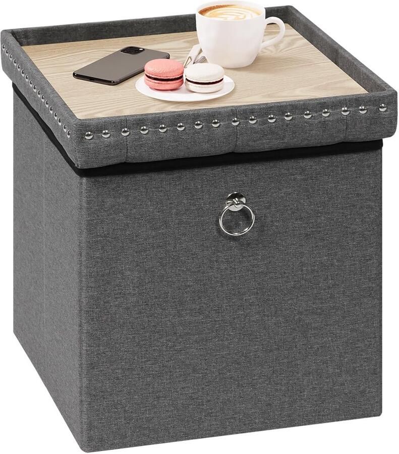 Ibenzoa Multifunctionele Opbergpoef en Bijzettafel voor Woonkamer Slaapkamer en Hal Grijs 40x40x40 cm
