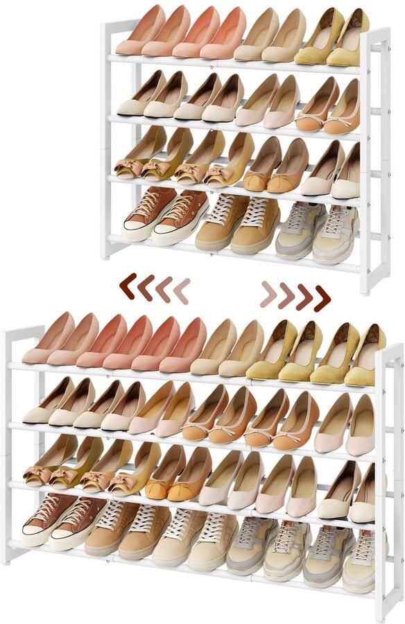 Ibenzoa Multifunctionele Schoenenopslag met 4 Niveaus Uittrekbaar en Verstelbaar Wit