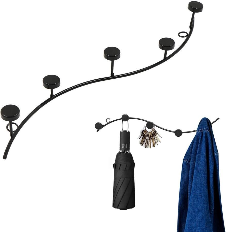 Ibenzoa Muurdecoratieve Kapstok met Creatieve Haken voor Slaapkamer Entree en Badkamer Zwart 1 Stuk
