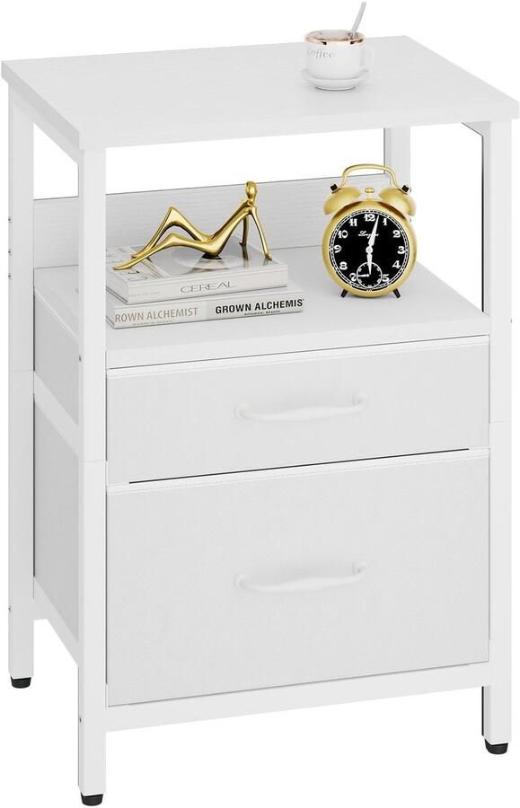 Ibenzoa Nachtkastje en Bijzettafel met 2 Stofflades en Open Vakken Metaalframe 40 x 30 x 53 8 cm voor Woonkamer en Slaapkamer met Houtnerf Afwerking