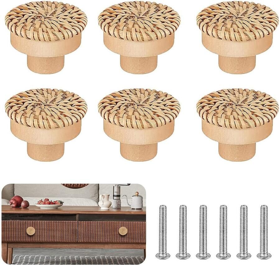 Ibenzoa Natuurlijk Houten Meubelknoppen – Set van 6 Boheems Design Geschikt voor Keuken en Laden