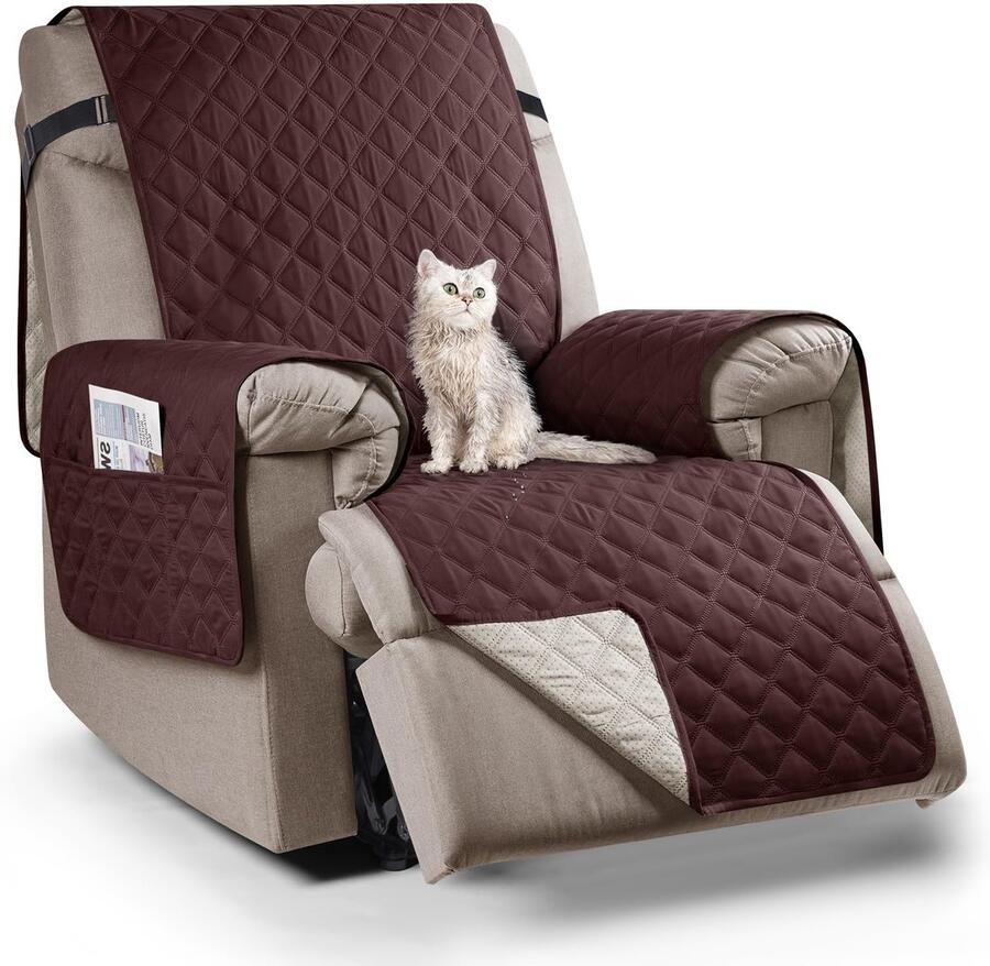 Ibenzoa Omkeerbare stoelbeschermer met armleuningen en zakken waterdichte bankovertrek geschikt voor 55 cm brede televisiestoel