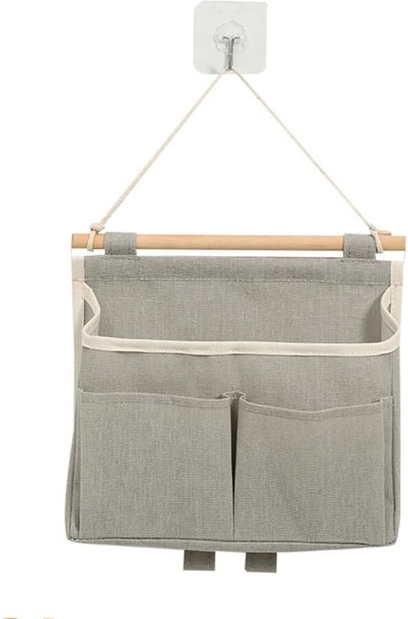 Ibenzoa Opvouwbare linnen wandorganizer met houten beugel voor thuis kantoor en slaapzaal