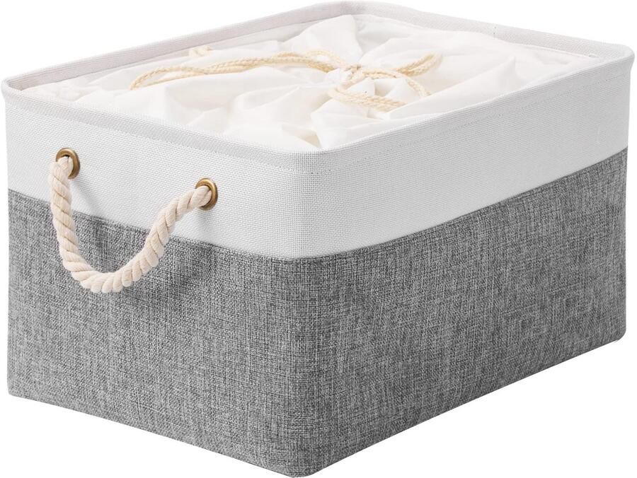 Ibenzoa Opvouwbare Opbergdoos met Trekkoord en Handgrepen Stofdicht Ontwerp voor Kast en Plank Witgrijs 33 x 23 x 20 cm