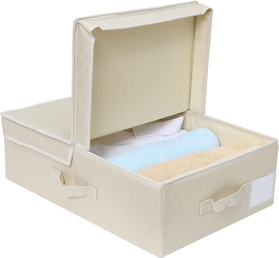 Ibenzoa Opvouwbare stoffen opbergdoos met deksel voor accessoires en kleding beige ruimtebesparend ontwerp