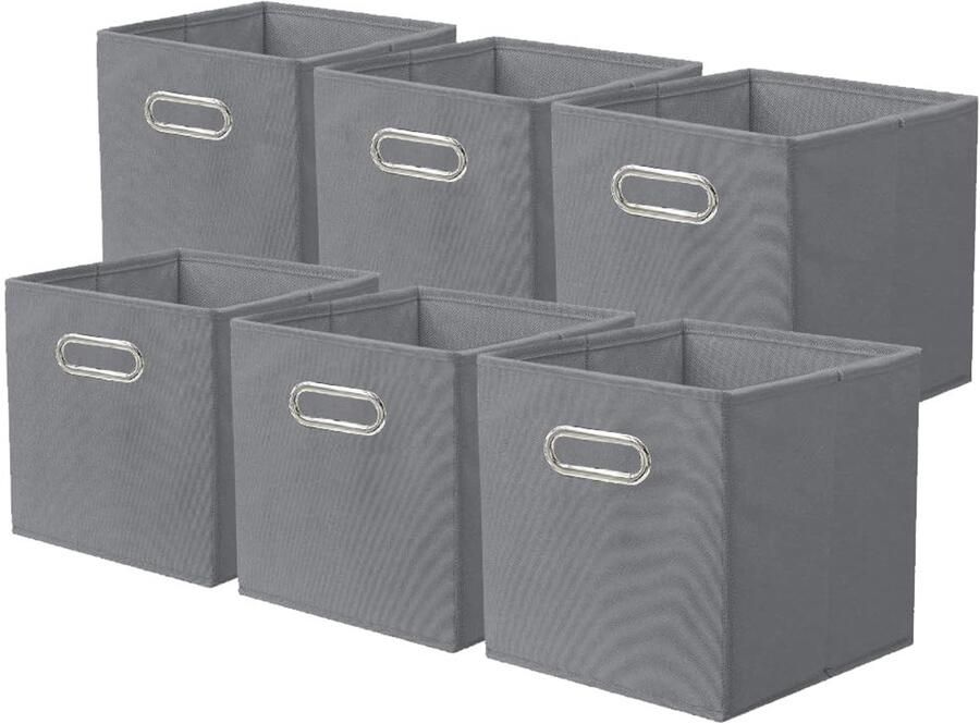 Ibenzoa Opvouwbare Stoffen Opslagboxen Set van 6 met Metalen Handgrepen voor Kasten en Speelgoedopslag Grijs