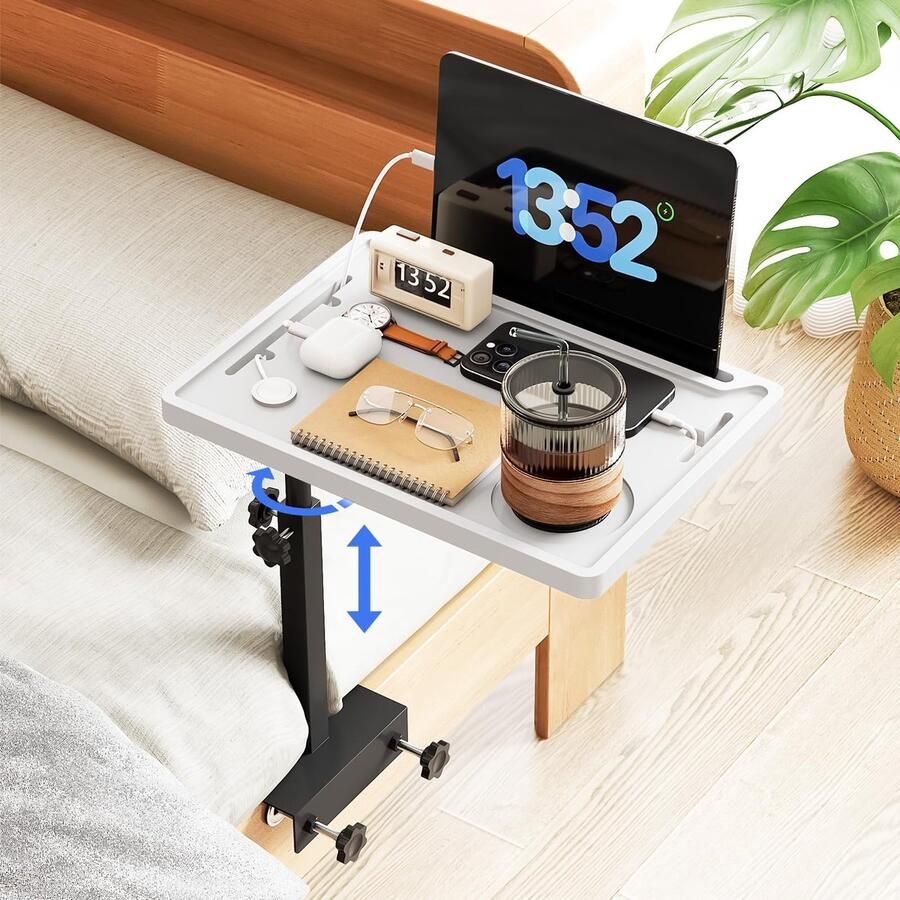 Ibenzoa Praktisch verstelbaar nachtkastje met draaibaar scharnier en opklapbaar ontwerp