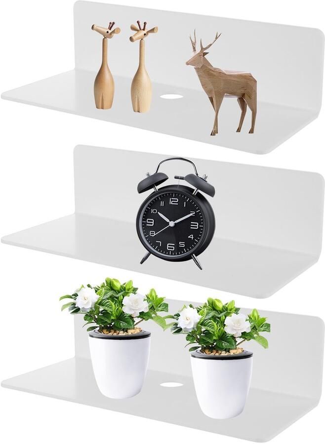 Ibenzoa Praktische en Stijlvolle Zelfklevende Wandplanken voor Elke Ruimte Set van 3 Stuks Wit Acryl 23 cm