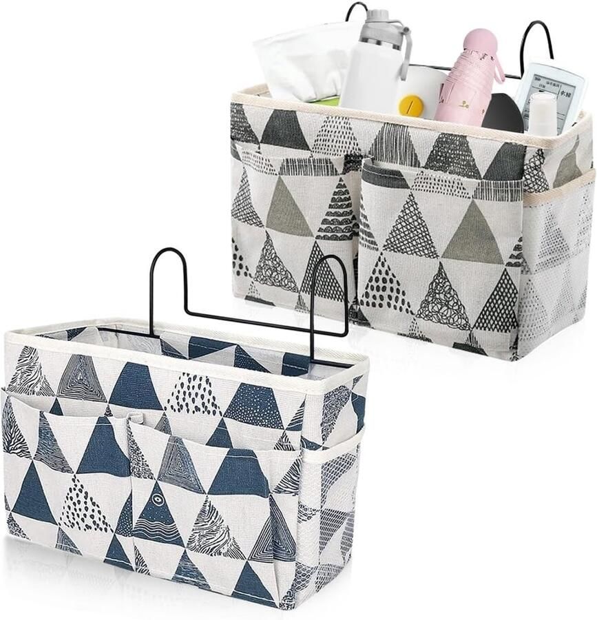 Ibenzoa Praktische Opbergtassen voor Hoogslaper met Haken Set van 2 Blauw Grijs