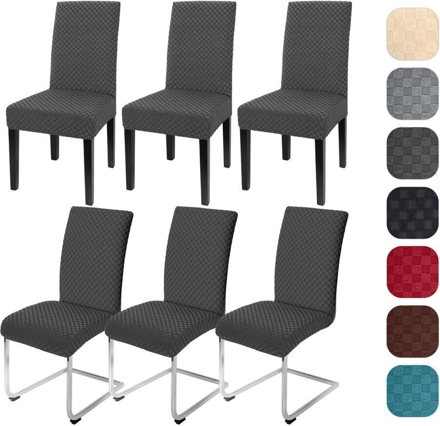 Ibenzoa Premium Stoelhoes Set van 6 Donkergrijs Stretch Moderne Jacquard Bescherming voor Interieurs